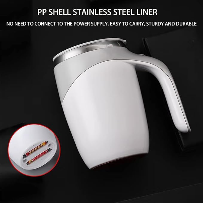 Eco-friendly Self Stirring Coffee Mug made to replace disposable stirrers, with a durable and spill-resistant design.